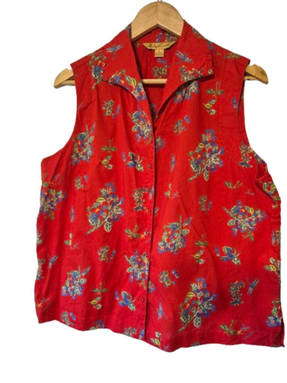 April Cornell Red Floral Cotton Sleeveless Blouse Size XL